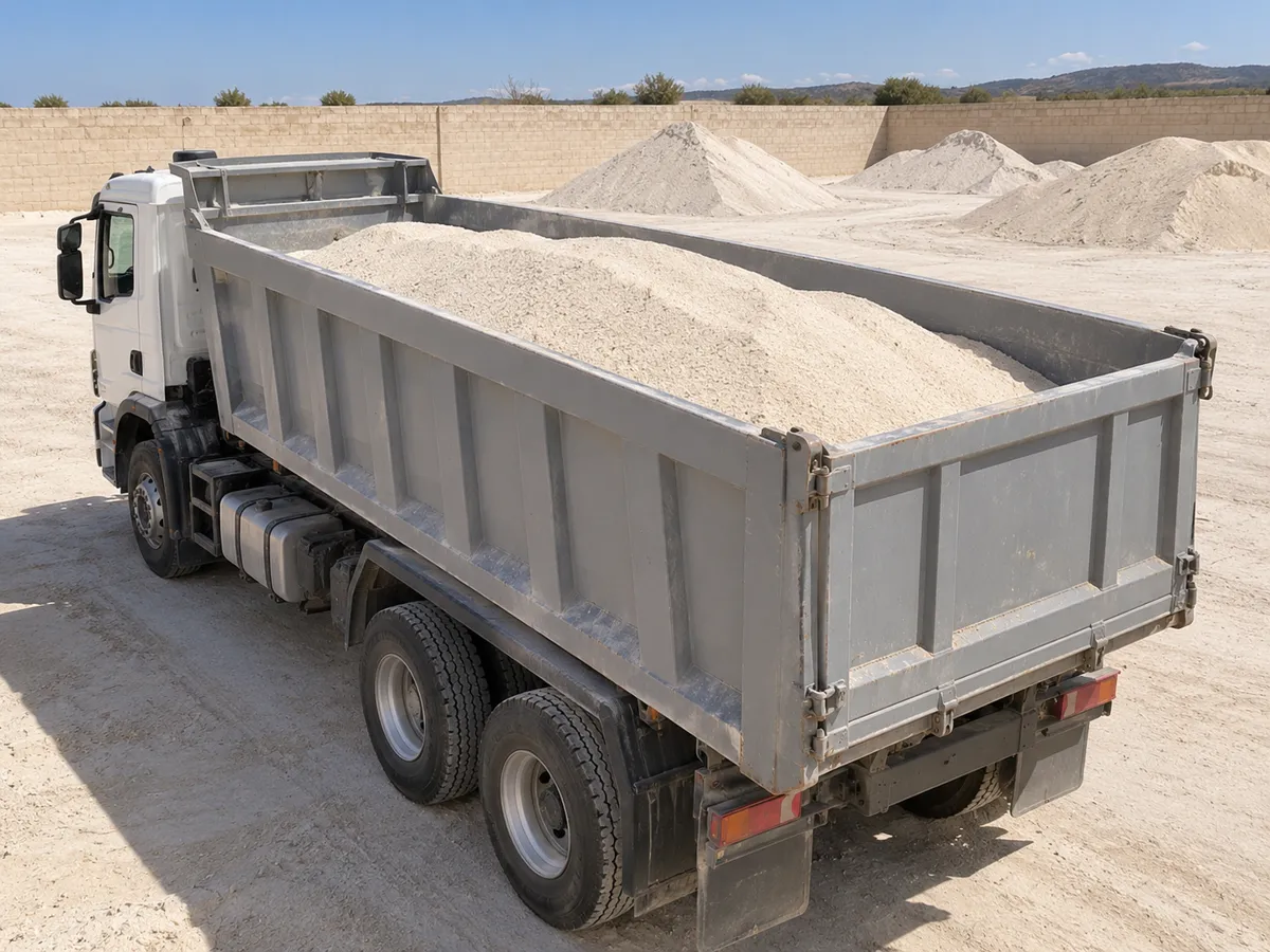 Loose silica sand in a bulk dump truck